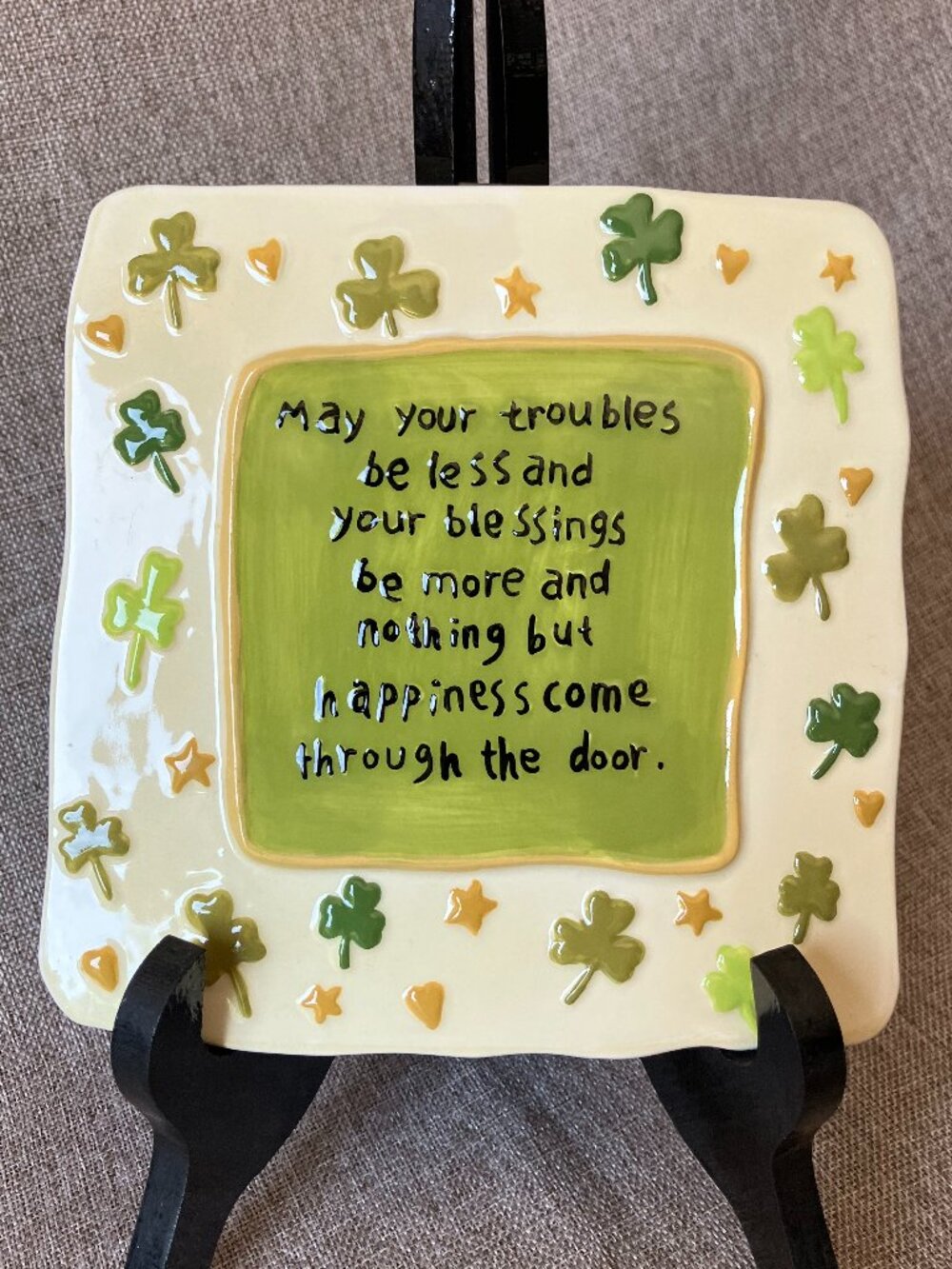Ceramic Tile With An Irish Blessing Green And Cream Wall Hanging 6x6"